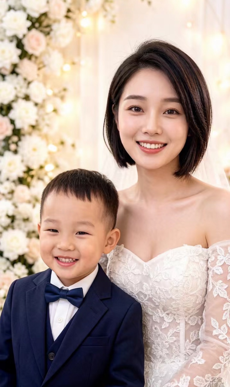 白裙与小西装的温暖合照